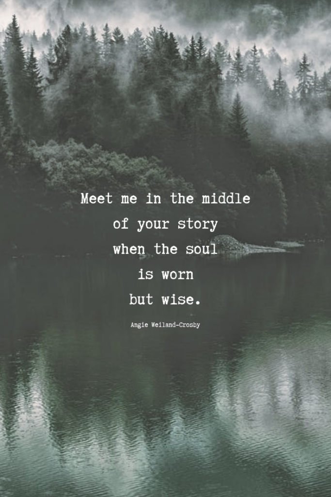 soulful quote with misty trees and a lake...