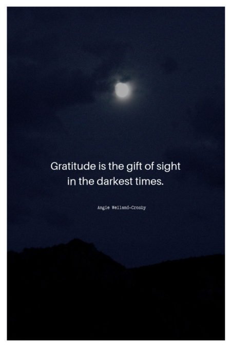 grief quote with a full moon in Sedona...Gratitude is the gifts of sight in the darkest times.