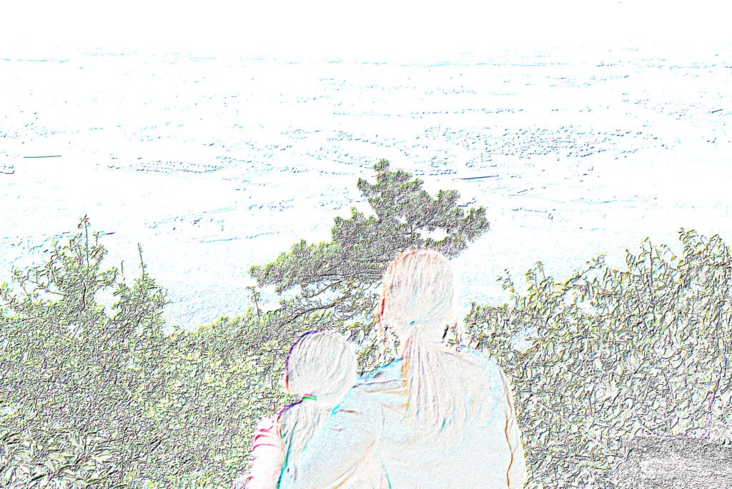daughter, remember me like this...a colored pencil image of a mom and a daughter on a mountain...