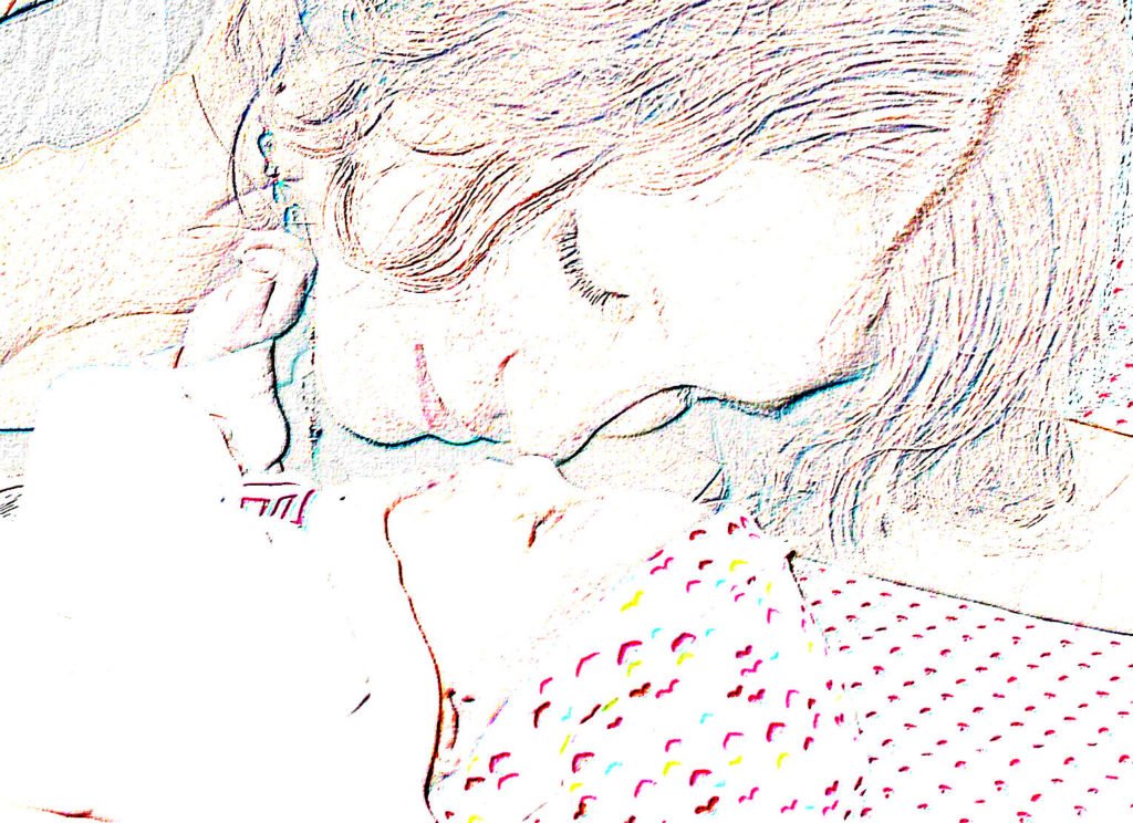 daughter, remember me like this...a color pencil image of a mom and baby girl...