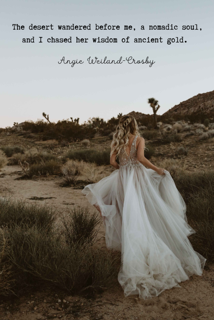 wanderlust quote with a bride running through the desert | Photo by Katie Salerno