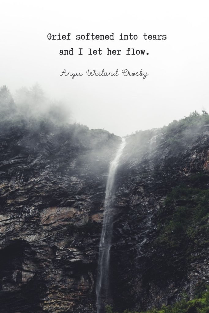 grief quote with waterfall photography by Eberhard Grossgasteiger