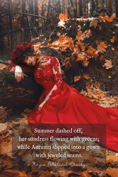 summer dashed off, her sundress flowing in greens quote