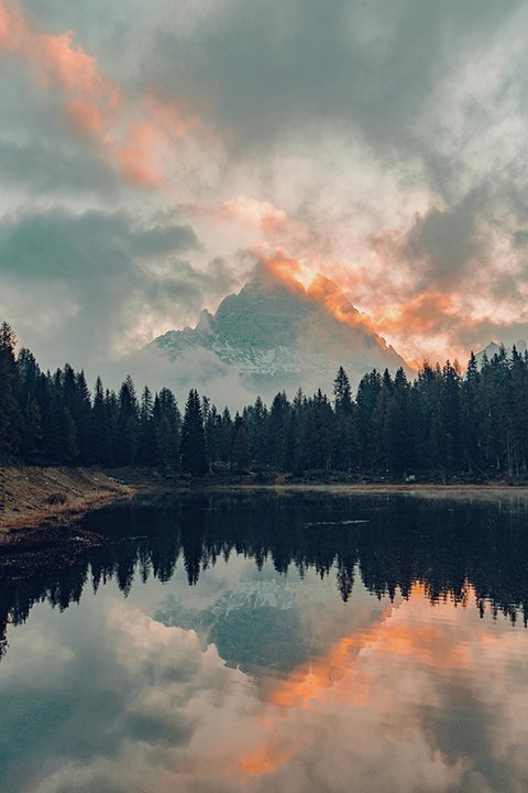 mirrored red clouds lakeside